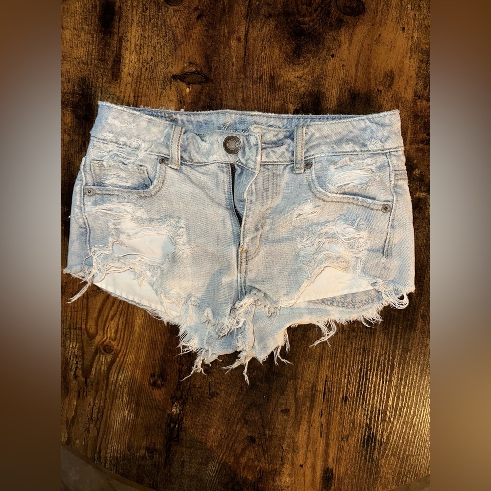 American Eagle Outfitters Light Blue Distressed Jean Shorts